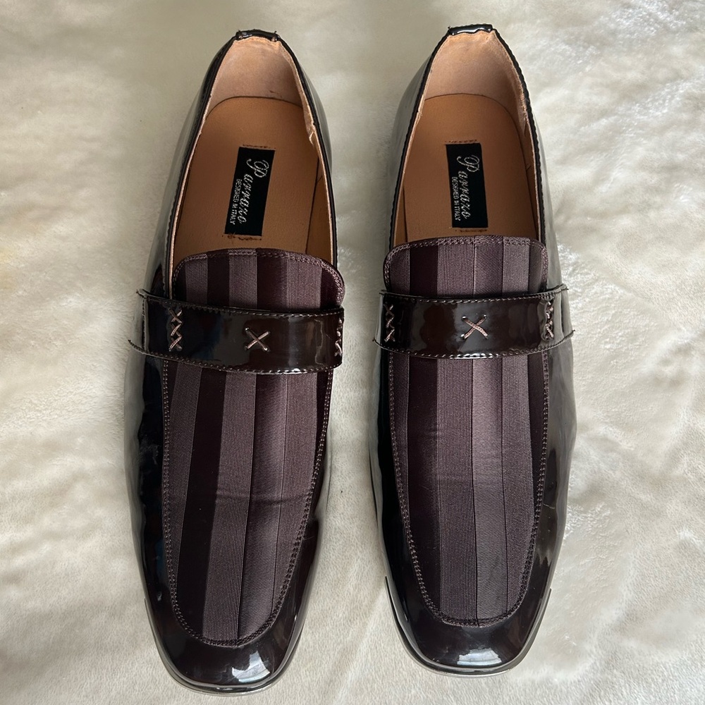 PARRAZO Men's Patent Slip-On Loafer Shoes Color Brown size 12